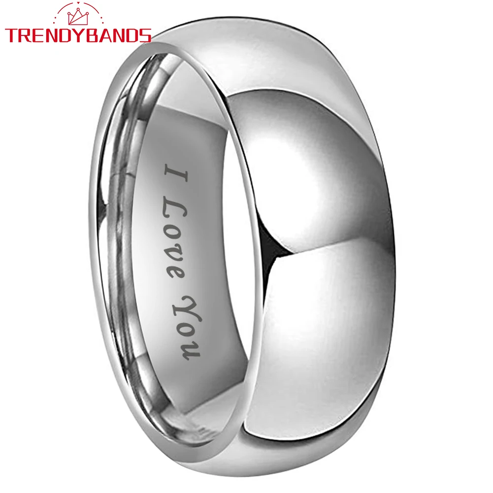 Trendyband Tungsten Carbide Wedding Band Engagement Couple\'s Jewelry 4mm 5mm 6mm 7mm 8mm 10mm I Love You Engraved Ring