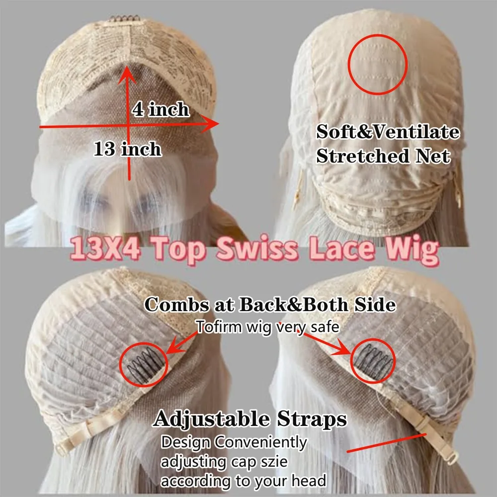 Rambut palsu perak 13x4 renda lurus Wig depan trendi panjang setengah tangan Wig untuk wanita tahan panas 60 # rambut sintetis 26 inci