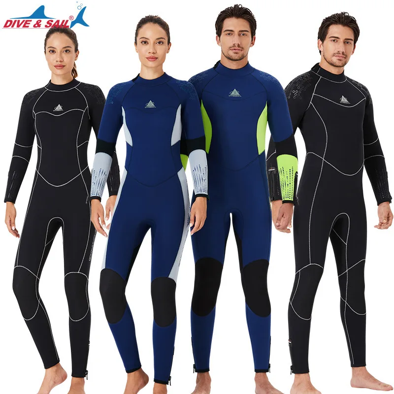 

New 5MM professional diving suit with long sleeves and plush insulation for snorkeling and surfing, winter swimsuit