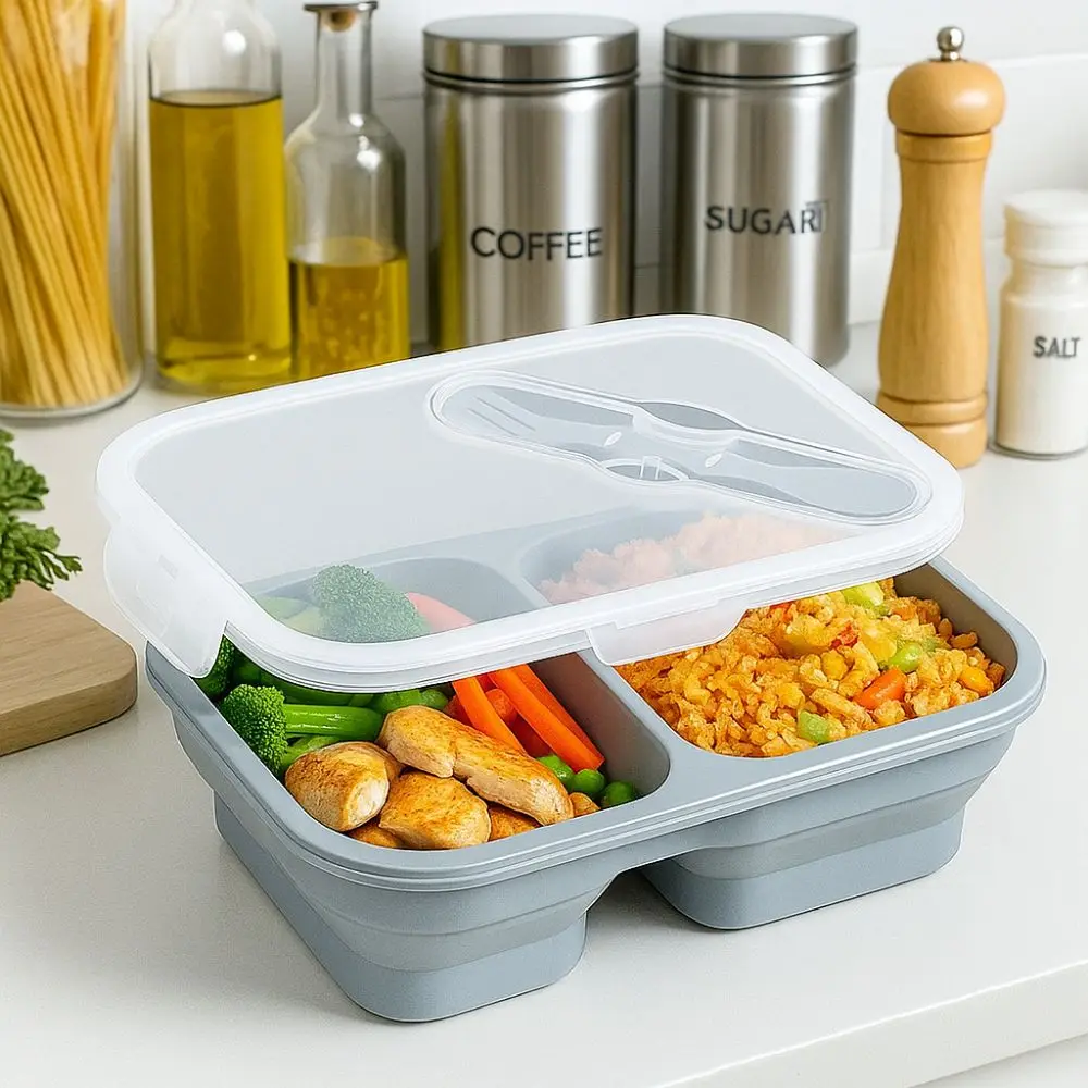 

Rectangle Silicone Lunch Box Large Capacity Airtight Food Storage Container High-temperature Resistant with Lid