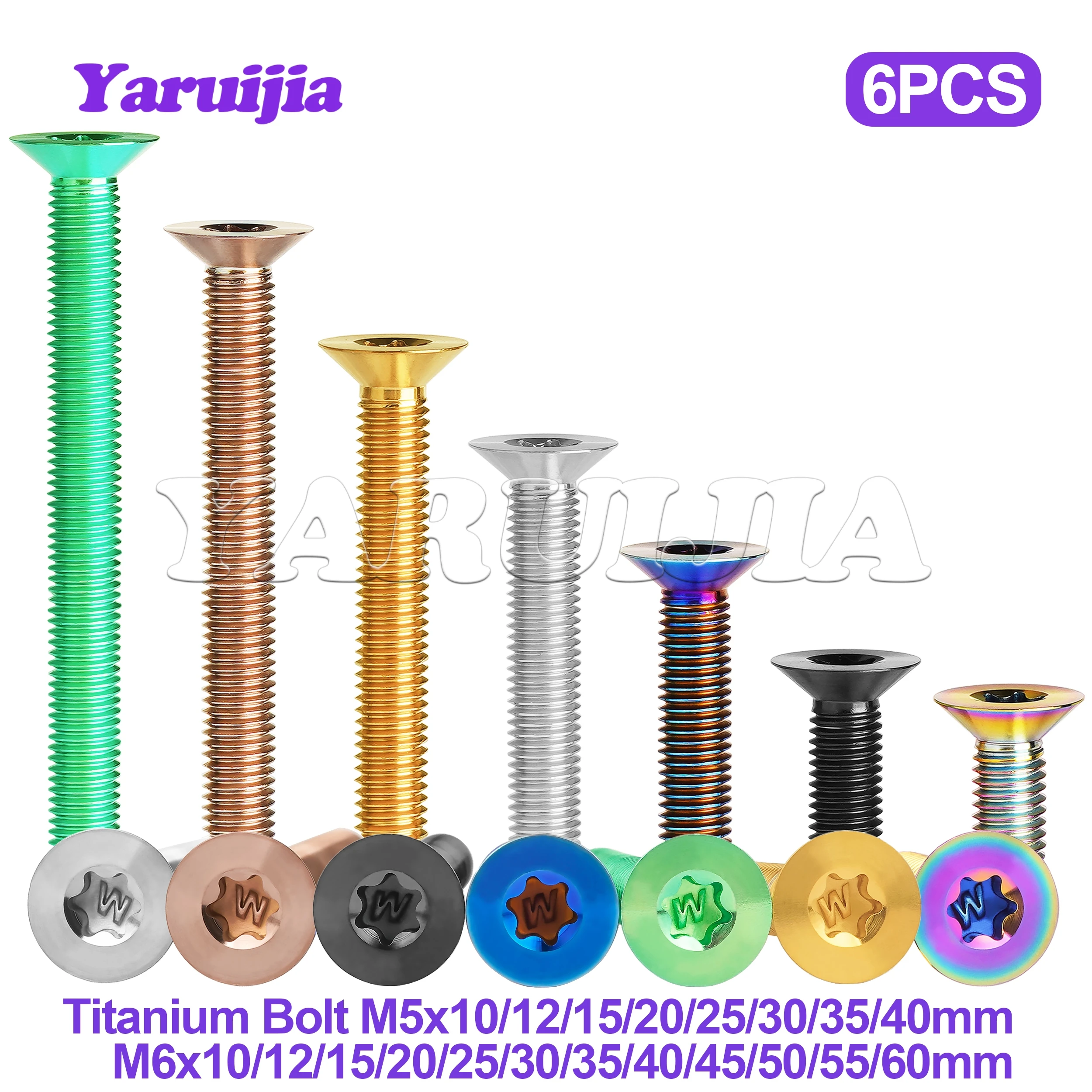 

Yaruijia Titanium Bolts Flat Countersunk M5/M6x10-60mm Torx Head Screw Fastener for Bicycle Motorcycle Car 6PCS