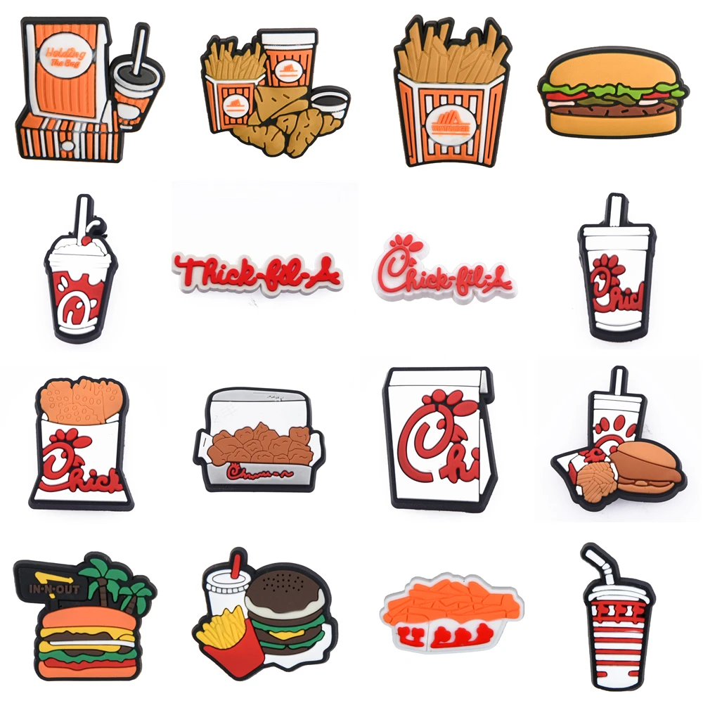 1 Pcs Fast Food Shoe Charms Burger Chicken Fries Drinks Shoes Decorations Clogs Sandals Bracelets Accessories Kids Party Gifts