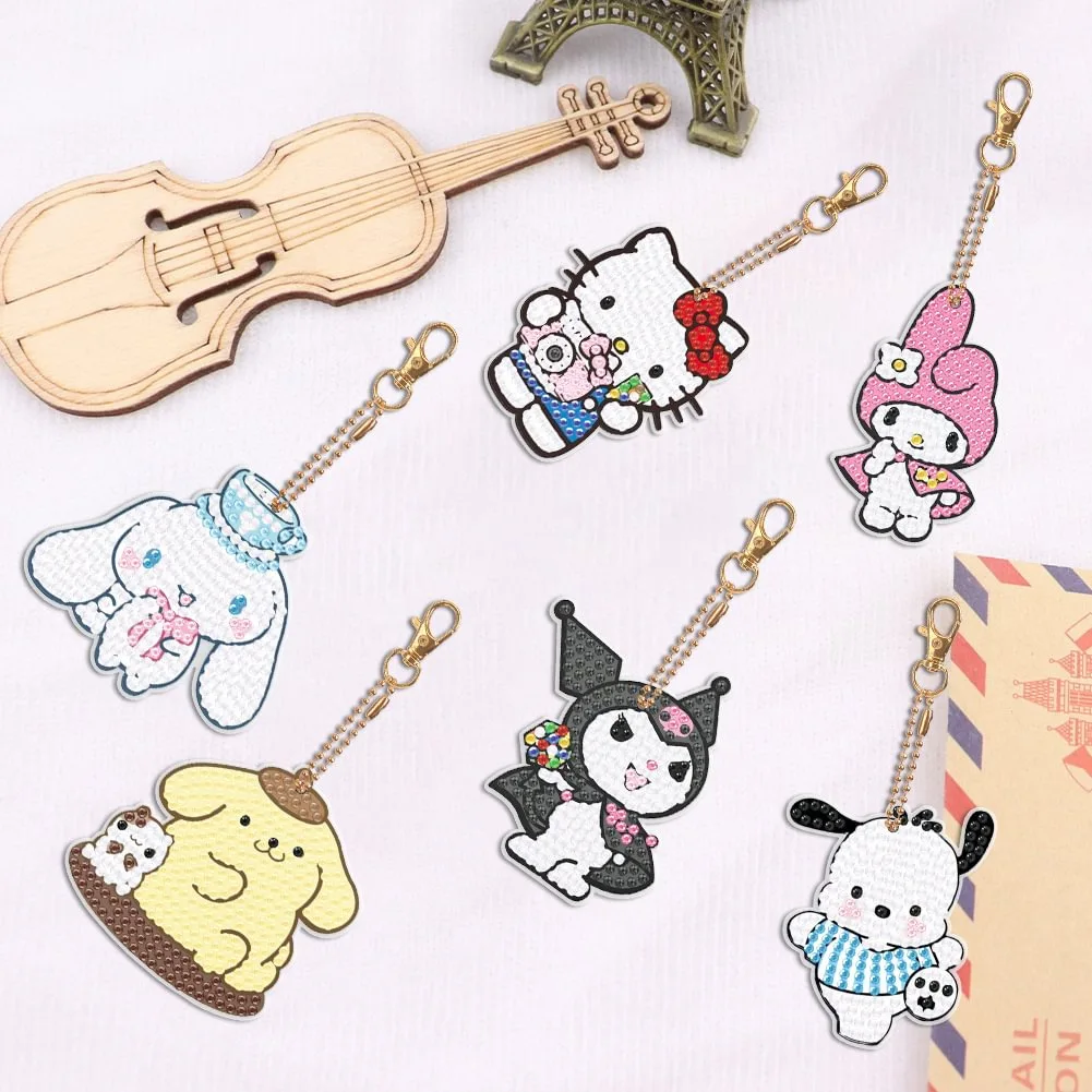 Cartoon Melody Hello Kitty 5D Stickup Drill Embroider Keychains Small Pendant DIY Handmade Material Packs Diamond Painting Gift