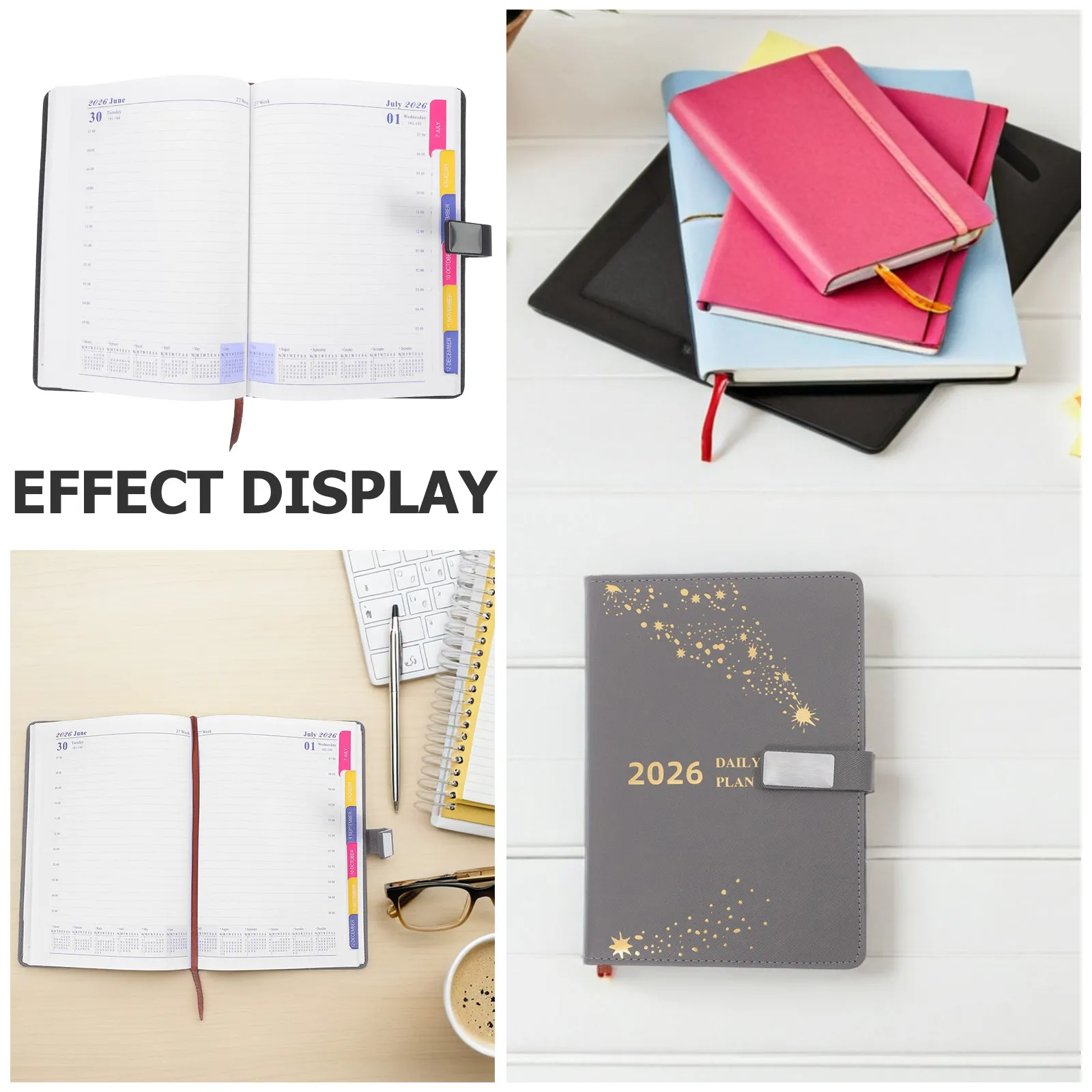 Agenda Planner Notebook For Daily Schedule Note Taker A5 Weekly PU Cover Monthly Index Bookmark Stylish Minimalist