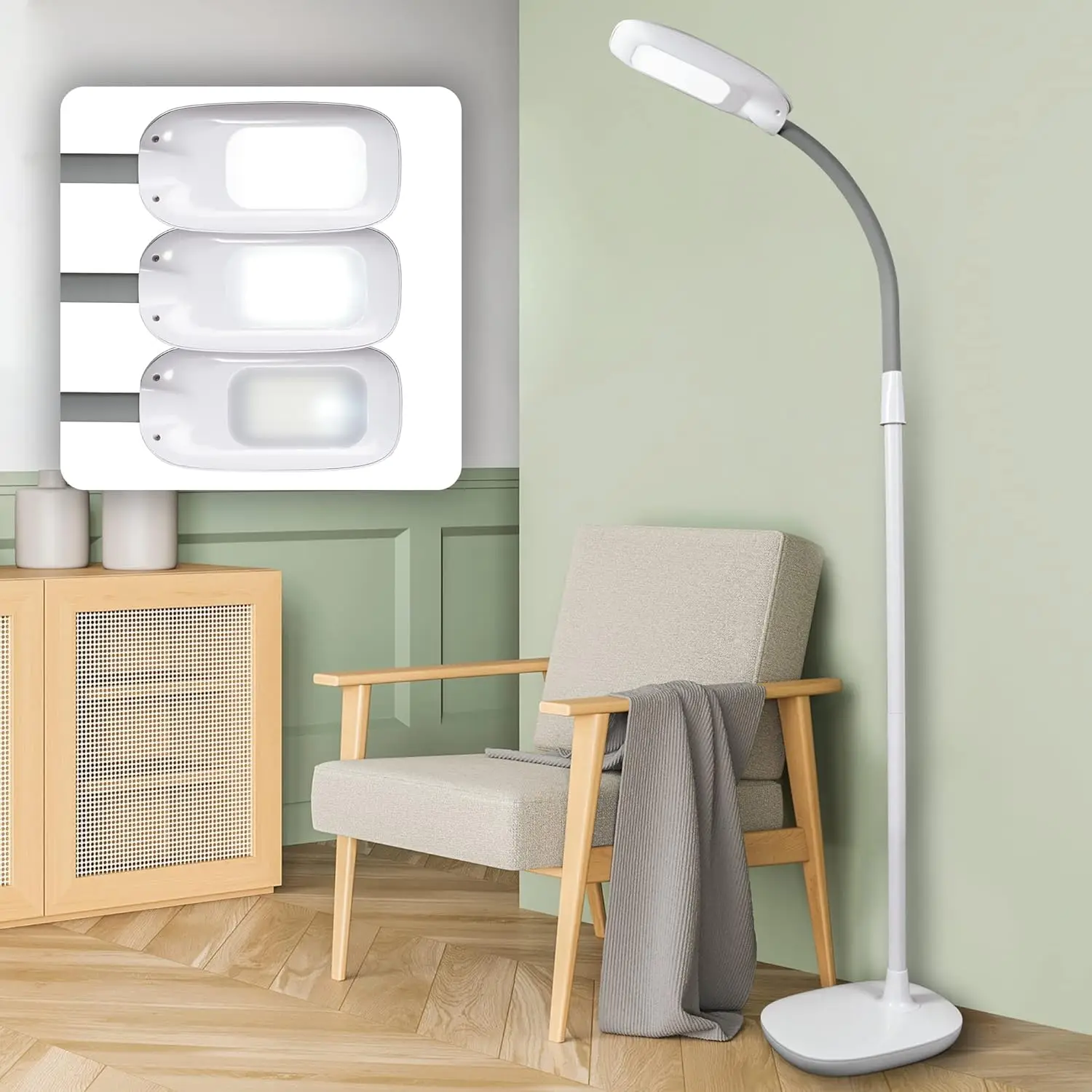 

LED Floor Lamp with ClearSun LED Technology - Adjustable Height, Touch Controls & 3 Brightness Settings, Natural Lighting - Floo