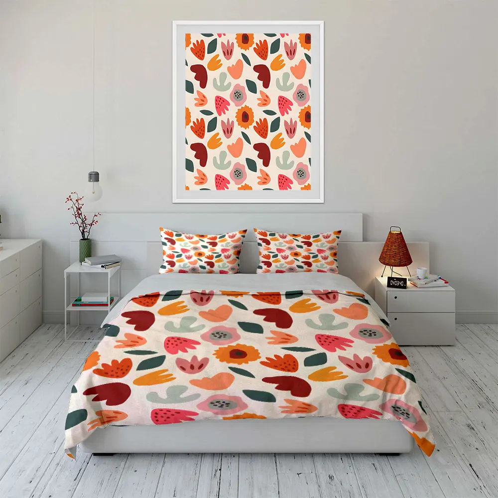 Minimalist floral and leaf pattern Print Soft Comfortable Duvet Cover Bedding Set Included 1*Duvet Cover 2*Pillowcases 4