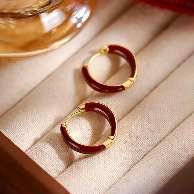 925 Silver Needle Encore Red Round Hoop Earrings For Women Party Classic Fine Jewelry Light Luxury Exquisite Accessories view 2