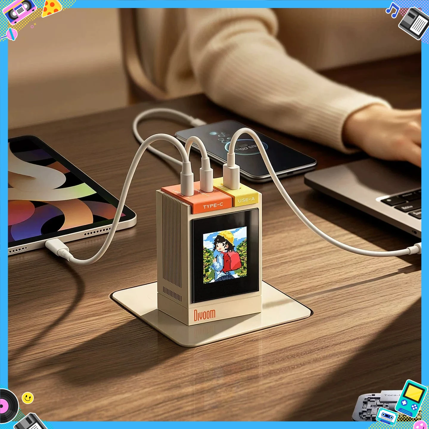 divoom-cargador-con-pantalla-de-pixeles-de-67-w-diseno-personalizado-multiples-puertos-estilo-retro-carga-rapida-a-baja-temperatura-para-accesorios-de-telefonos-moviles-ideal-como-regalo