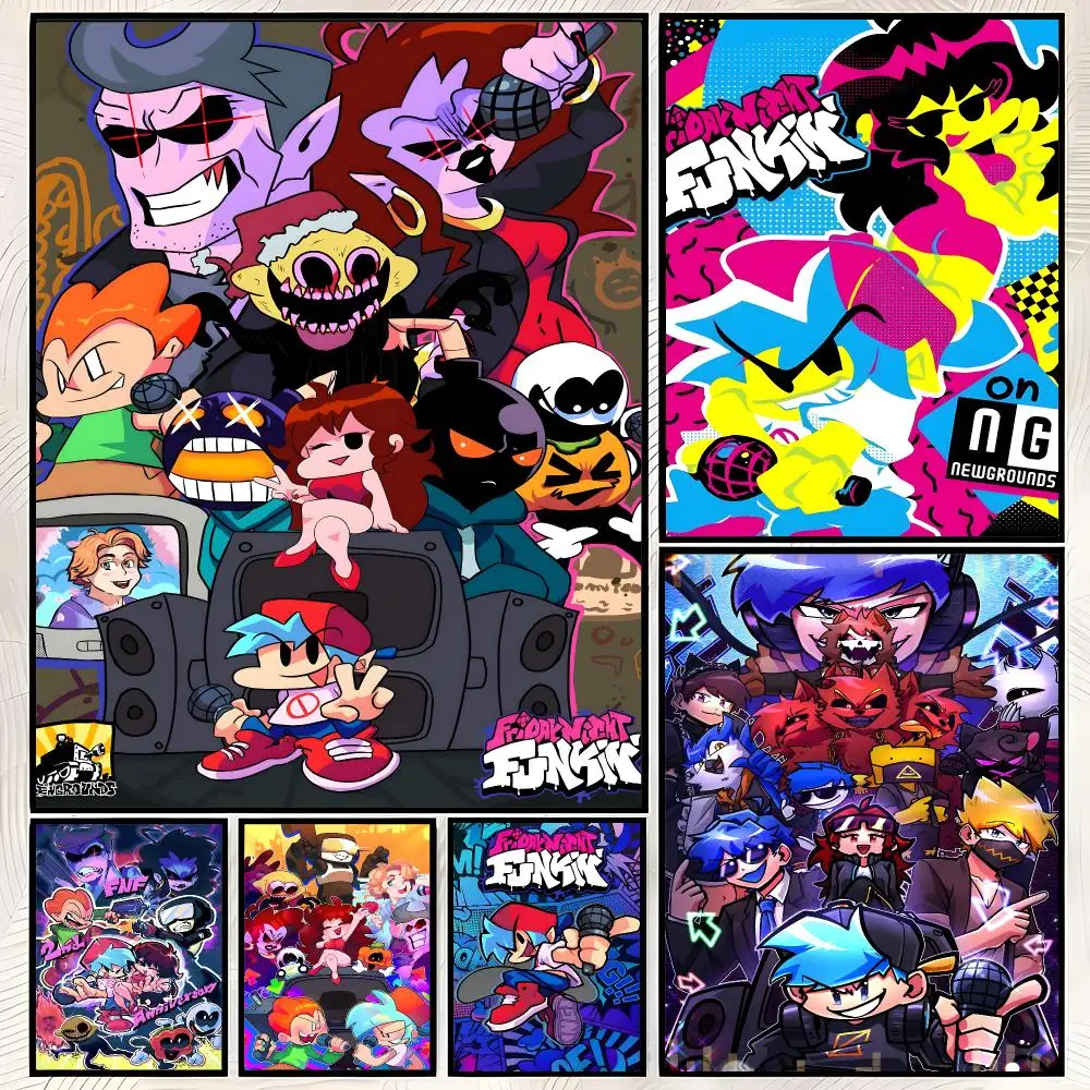 Game Rhythm Friday Night Funkin Poster Self-Stick HD PP paper Wall Art  Waterproof Decor for Bedroom, Living Room，Gift