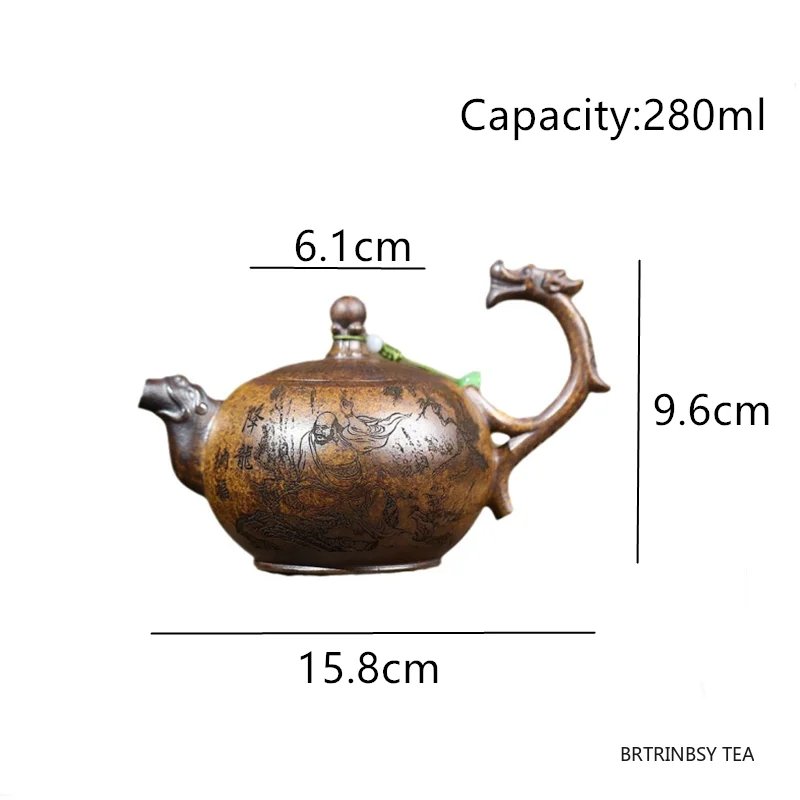 التقليد ييشينغ الأرجواني الطين إبريق الشاي اليدوية التنين نمط براد شاي الجمال غلاية أدوات الشاي المنزلية الصينية Zisha طقم شاي 280 مللي