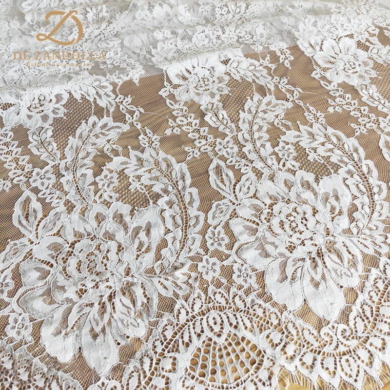 3 yards Off-white Bridal Lace Fabric French Skin Friendly Soft Lingerie Eyelash Lace Wedding Dress Fabrics Accessories Width 59