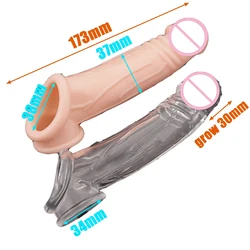 Funda de extensión de pene para hombre, preservativos de eyaculación más seguros y retardados reutilizables de 4cm, extensor de pene, Juguetes sexuales para adultos, anillo de 18 +