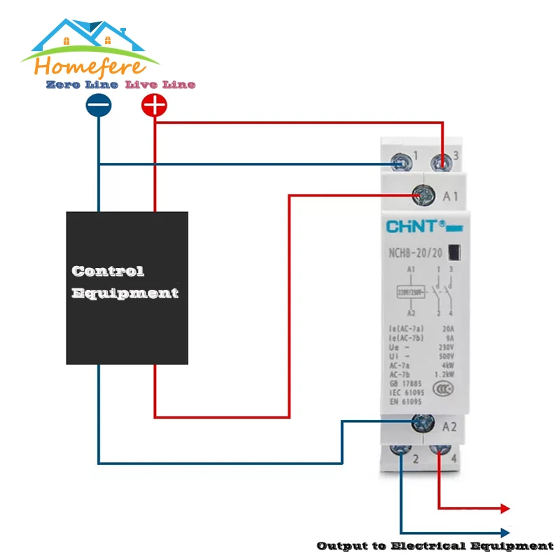 Original CHINT NCH8-20 NCH8-25 NCH8-40 NCH8-63 Din Rail Household AC Modular Contactor for Home 2NO 2NC 1NO 1NC 4NO