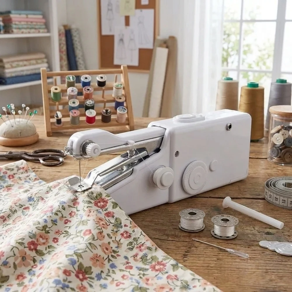 

Mini Portable Handheld Sewing Machine Quick Stitch Lightweight Easy to Use DIY Sewing Tool for Fabric Clothing Garment Repair Ho