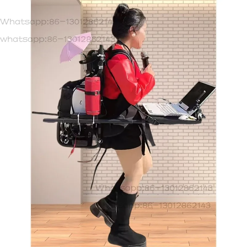 Outdoor ultra-light walking live broadcast front and rear workbench aluminum back frame, playing music while walking,