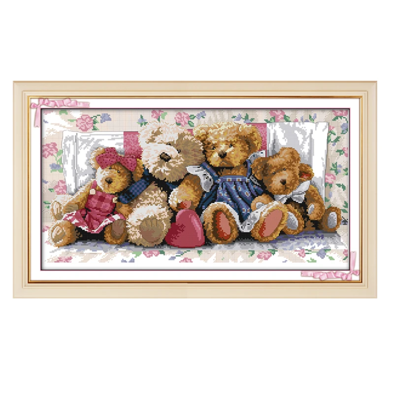 Bear family cross-stitch kit animal Handmade DIY cross stitch sets stitching embroidery craft needlework wall home decoration