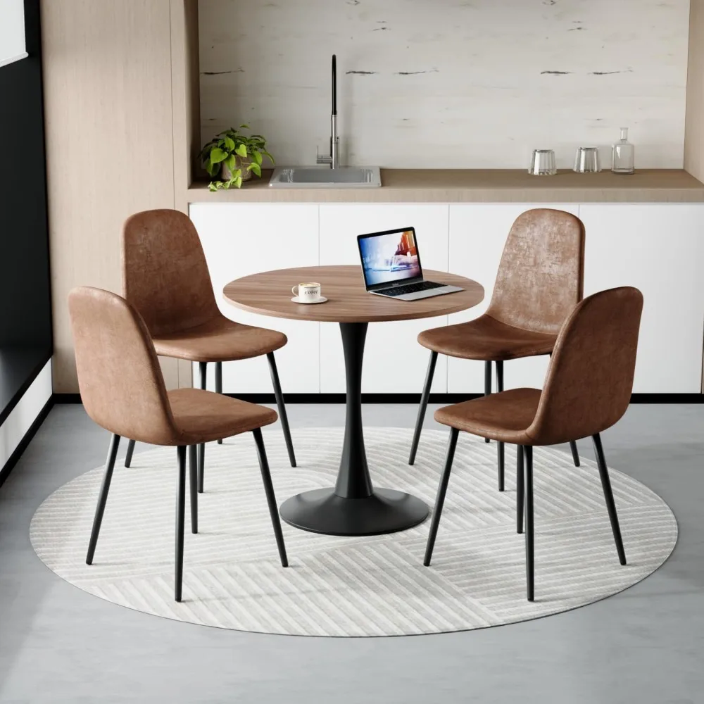 

Round Dining Table Set for 4, Breakfast Table Set for 4, Round Kitchen Table and Chairs Set for Apartment, Break Room, Bistro