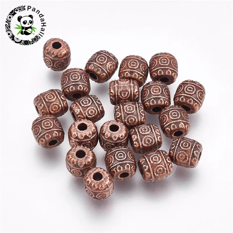 50Pcs 6mm Barrel Carved Tibetan Metal Spacer Beads for Jewelry Making DIY Bracelet Connector Charms Beads Antique Silver Color