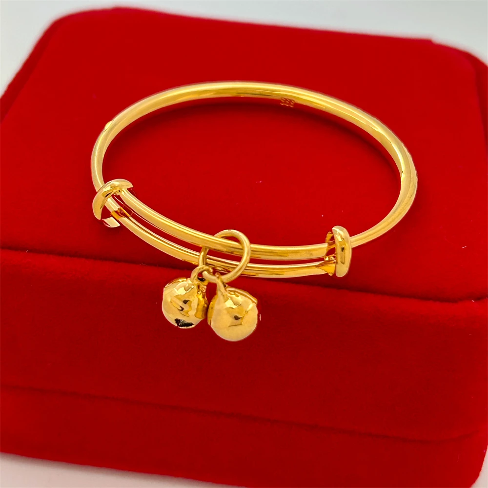 Stainless Steel Bell Bangles for Kids Girls Gold Color Rain Star Smooth Bracelets Size Adjustable Babies Jewelry Accessories