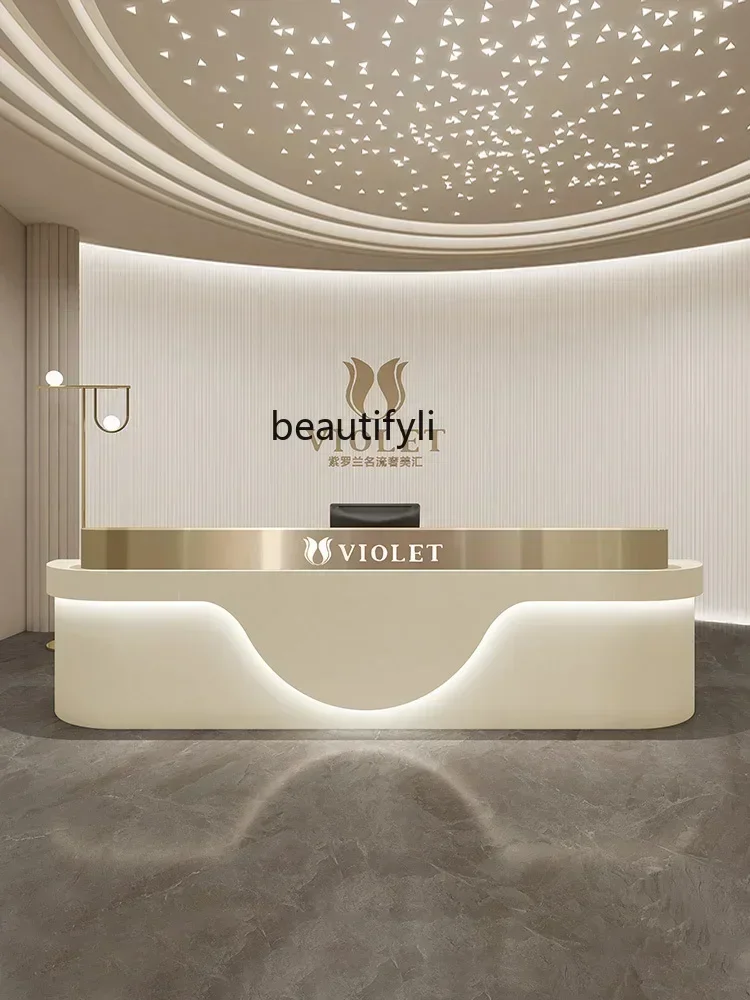 

Simple Modern Beauty Salon Cashier Stainless Steel Clothing Store Bar Barber Shop Reception Desk