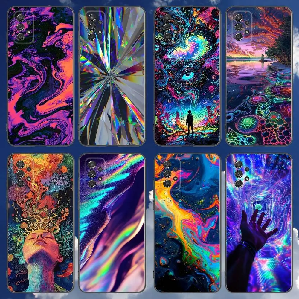 

Psychedelic trippy Holographic Phone Case For Samsung Galaxy A 91,80,73,72,71,53,52,51,22,5G Shockproof Soft Black Cover