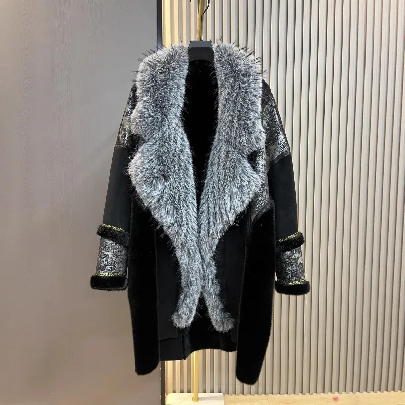 European Winter New Faux Fur One-Piece Fox Furry Collar Elegant Thickened Warm Jacket Korean Style Coat for Women's Windbreaker