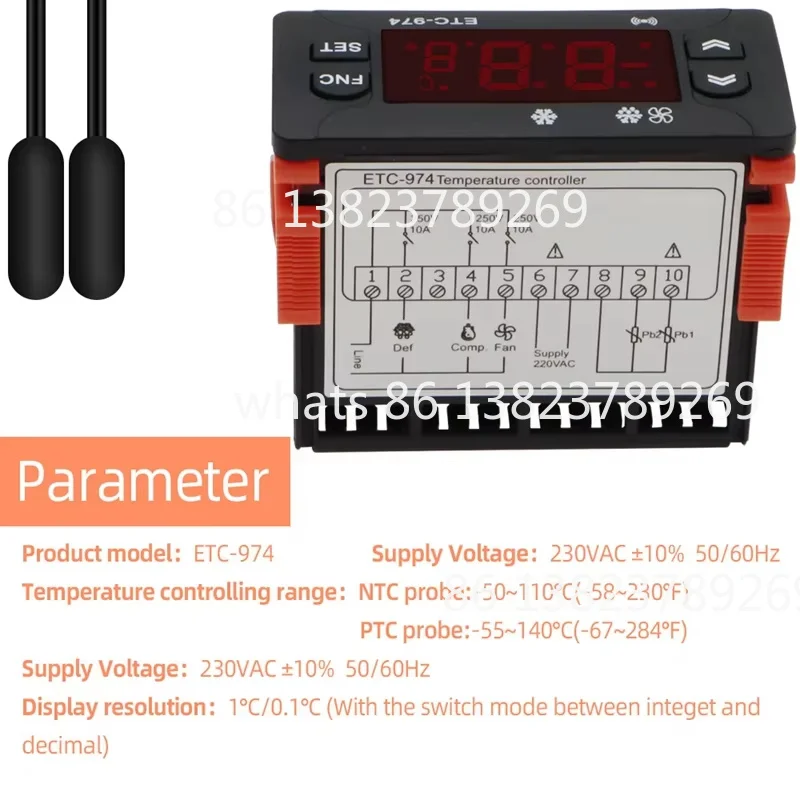 6pcs ETC-974 Digital Temperature Controller Microcomputer Thermostats Thermostat Refrigeration Alarm NTC Sensor