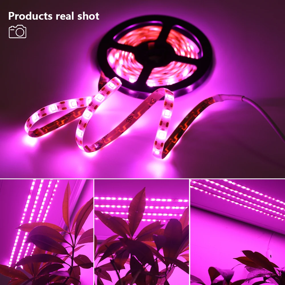 Grow LED หรี่แสงได้แบบ USB สวิตช์ไฟเต็มสเปกตรัมสำหรับปลูกพืชกันน้ำ IP65 DC 5V โคมไฟแถบไฟ LED สำหรับพืชผัก