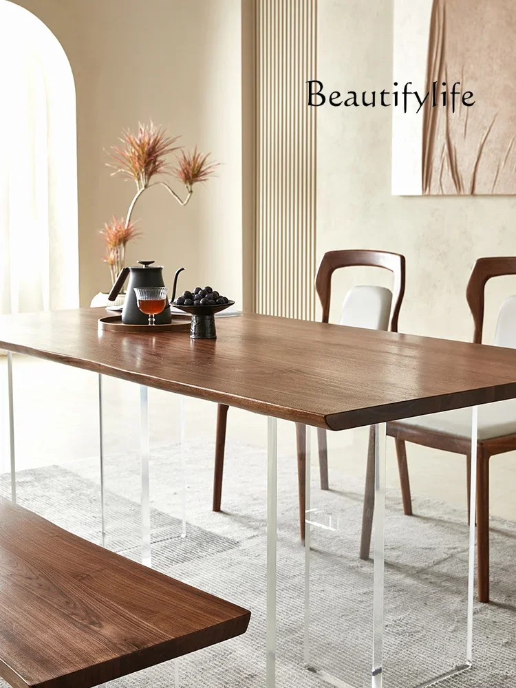 

Y акриловый подвесной обеденный стол из цельного дерева, североамериканский черный орех, прозрачный подвесной обеденный стол, итальянский минималистичный стол