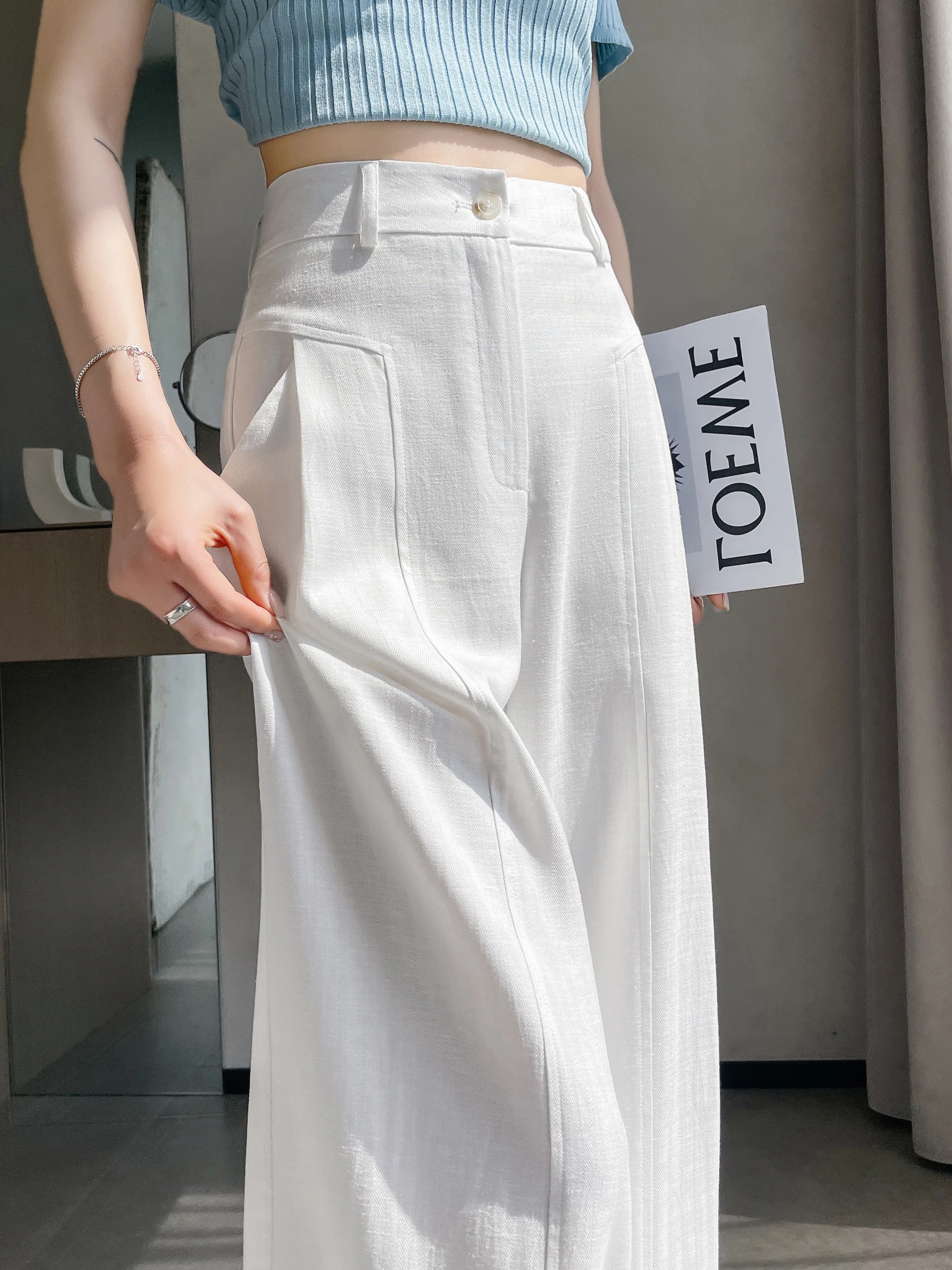

High Waist Wide Leg Pants Women's Summer Thin Linen Suit Pants Casual Loose Drapey Versatile Slimming Straight Cut Trousers