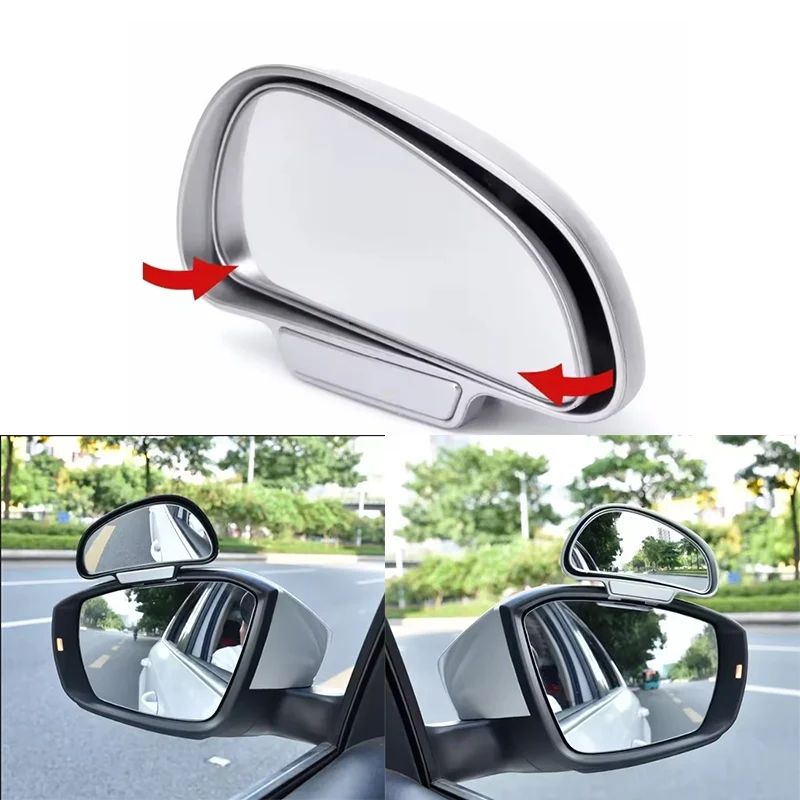 2PCS Blind Spot Reversing Mirror Adjustable Glass Curved  Car Add On Wide View Rearview Auxiliary Mirror for Parking Safety