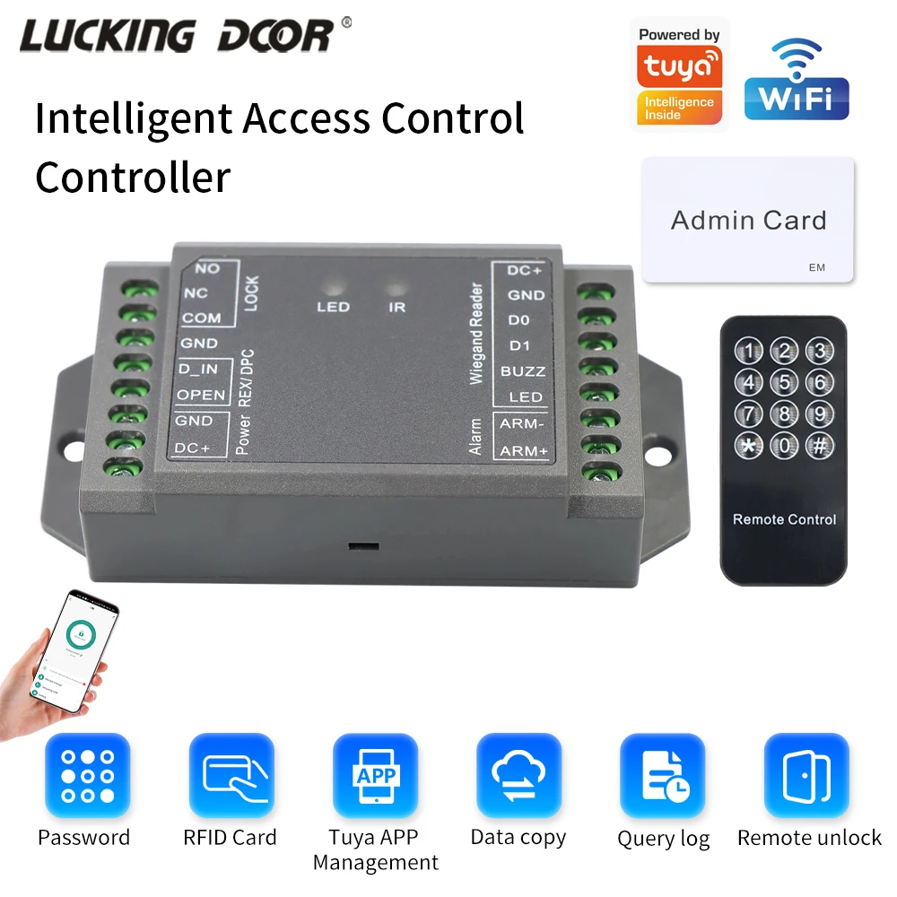 WiFi Door Access Controller Tuya or SmartLife APP Unified Management Wiegand Reader Support NO/NC/COM Port for Door Lock System