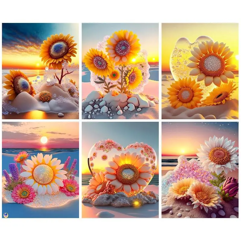 

CHENISTORY 5d Diamond Painting Sunflower Diamond Mosaic Sunset Landscape Cross Stitch Embroidery Needlework Home Decoration