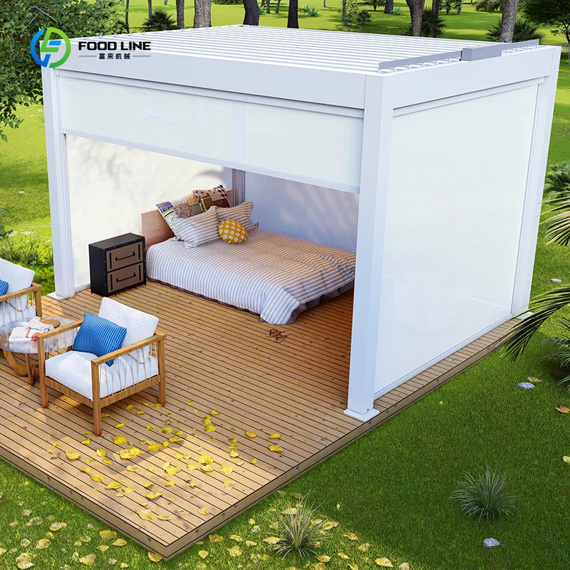 White Motorized Aluminum Pergola Retractable Screen Powder Coated for Garden Use Custom