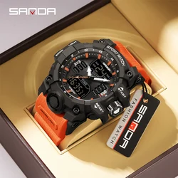 Sanda Luxus G-Stil Herren elektronische Uhr Outdoor-Sport führte analoge digitale Chronograph Militär Dual-Display 50m wasserdicht