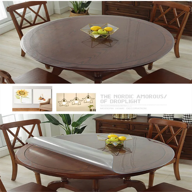 2024 Transparent soft PVC waterproof oil resistant scald resistant and washable circular table mat, household plastic tablecloth