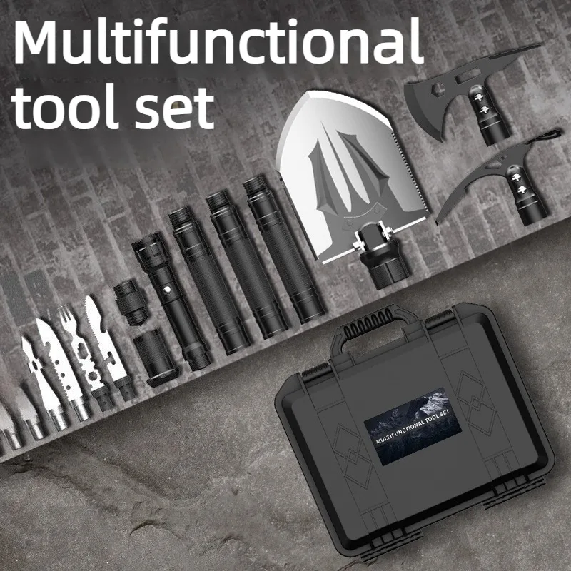 

Портативный складной съемный инструмент: лопата, тактический нож, фонарь. Многофункциональное снаряжение для выживания, походов, экстренных ситуаций и кемпинга.