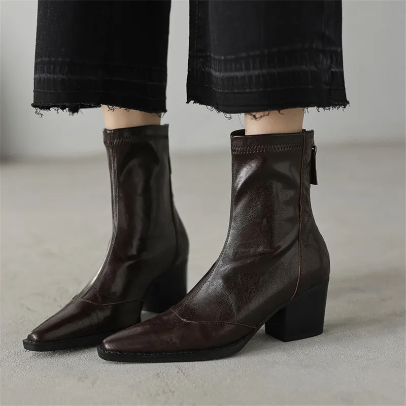 

New Autumn/winter Women Boot Pointed Toe Shoes for Women Fashion Boots Chunky Heels High Heels Short Boots Skinny Elastic Boots