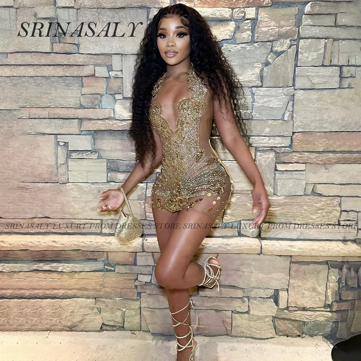 흑인 소녀를위한 맞춤형 민소매 구슬 크리스탈 짧은 댄스 파티 드레스 라인 석 칵테일 생일 파티 가운 홈 커밍 드레스