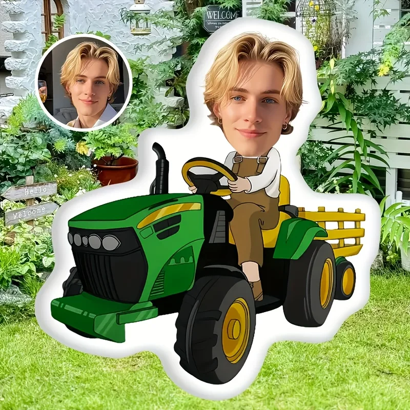 A Customized Agricultural Vehicle Pillow, Personalized Portrait and Fun Theme, Digital Double-Sided Printing Design, Home Decor