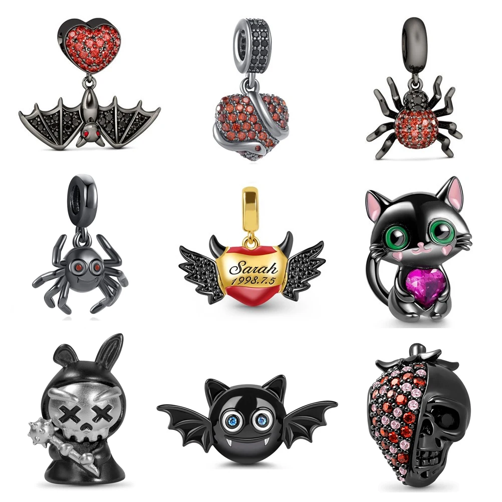 

New Fine Black Cat Bat Spider Snake Personality Charm Beads fit Original Pandora Charms Silver 925 Bracelet DIY Women Jewelry