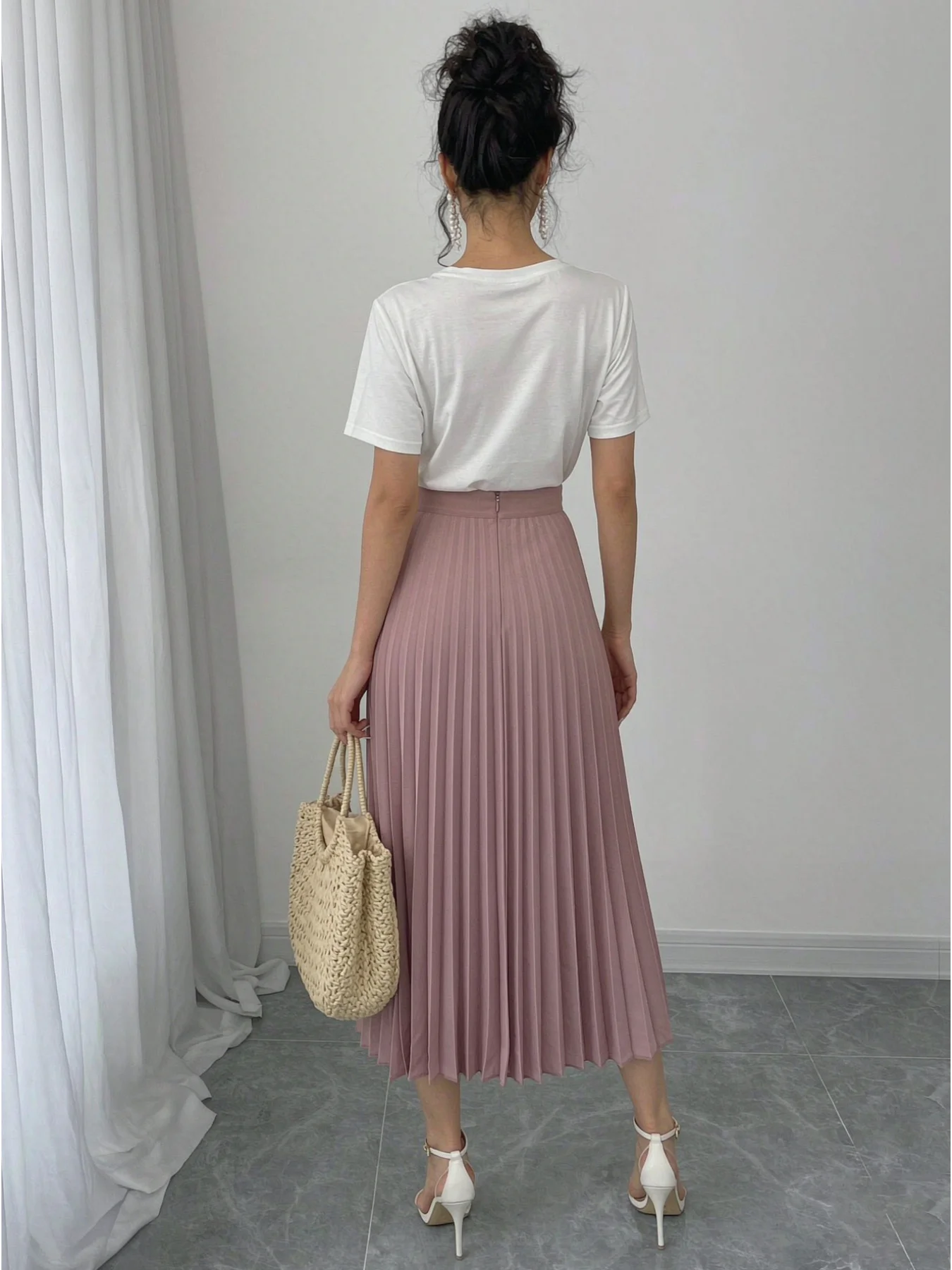 Women's Animal Print Suit Casual round Neck Short Sleeve T-Shirt Top Elastic Waist Pleated Skirt Half Skirt Set