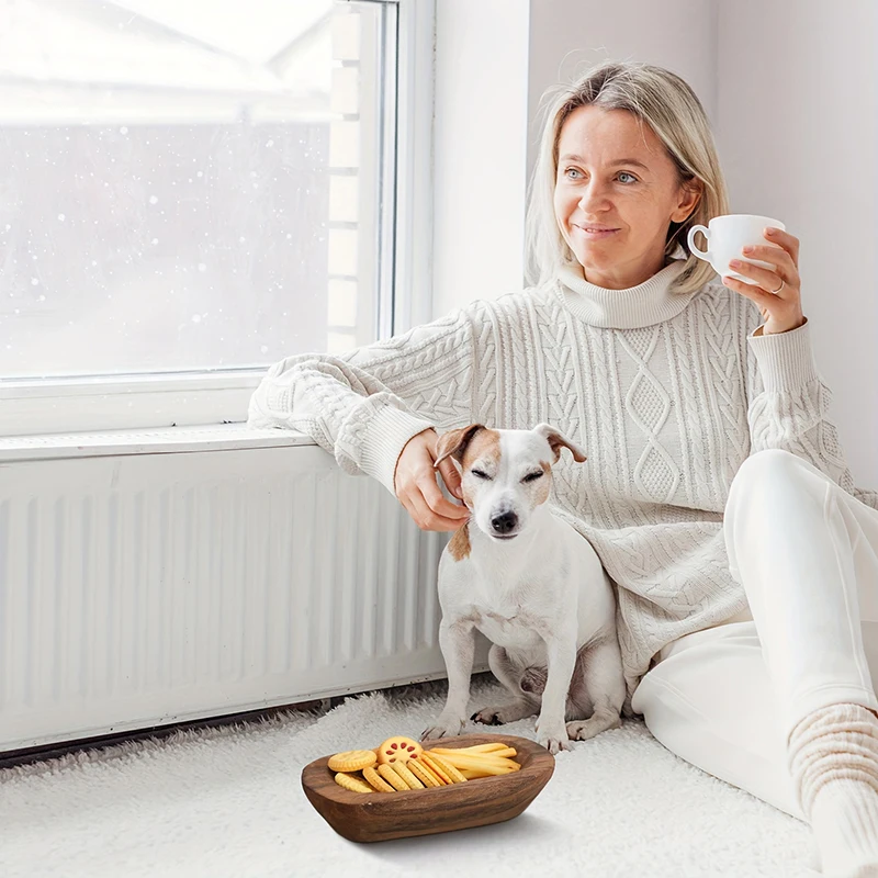 Bols à pâte en bois pour la décoration intérieure, bol à bougies, bol à fruits oblong, comptoir de cuisine, rustique sculpté