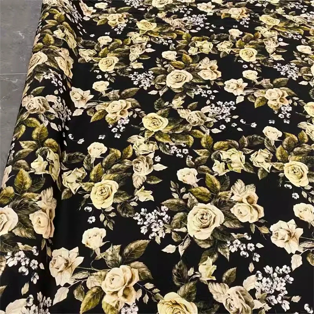 2024 Fashion Double Crepe Silk Fabric Classic Black Bottom Champagne Rose Breathable Dress Designer High End Brand Cloth Fabric