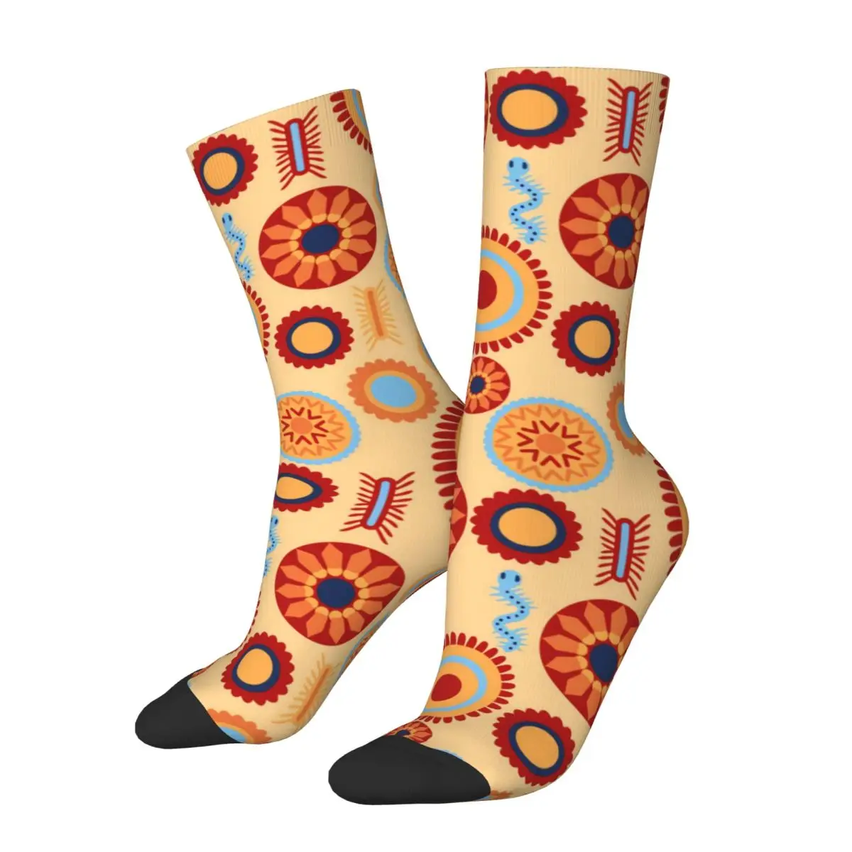 Crazy Sock for Men Free-huichol-pattern-vectors Hip Hop Harajuku Huichol Art Happy Pattern Printed Boys Crew Sock Novelty Gift