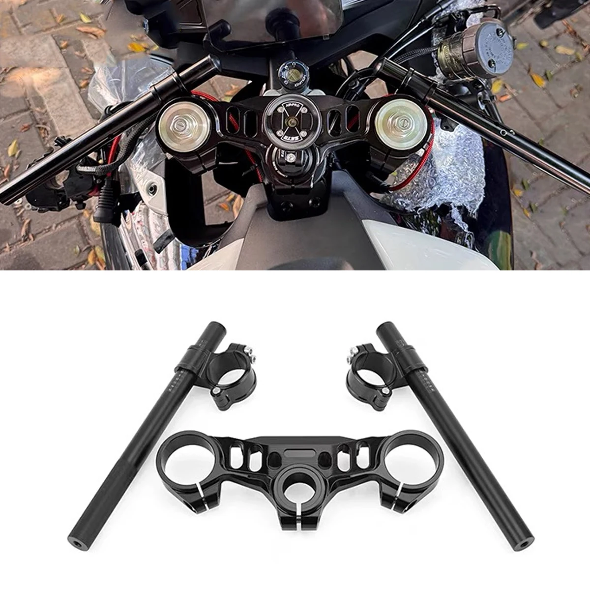 Fit For CFMOTO 675SR 675SR-R Modified competitive separation CNC aluminum alloy connecting plate assembly steering faucet handle