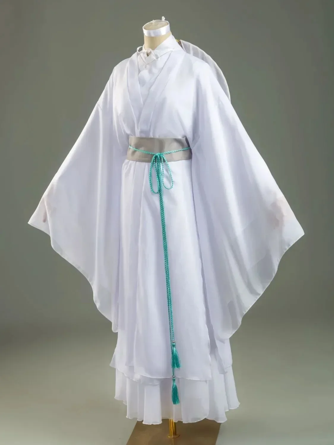 Xie Lian Cosplay Costume pour hommes et femmes, Anime Tian Guan Ci Fu, Perruques Xielian, Chapeau en bambou, Vêtements Han Fu blancs, Accessoire d'Halloween