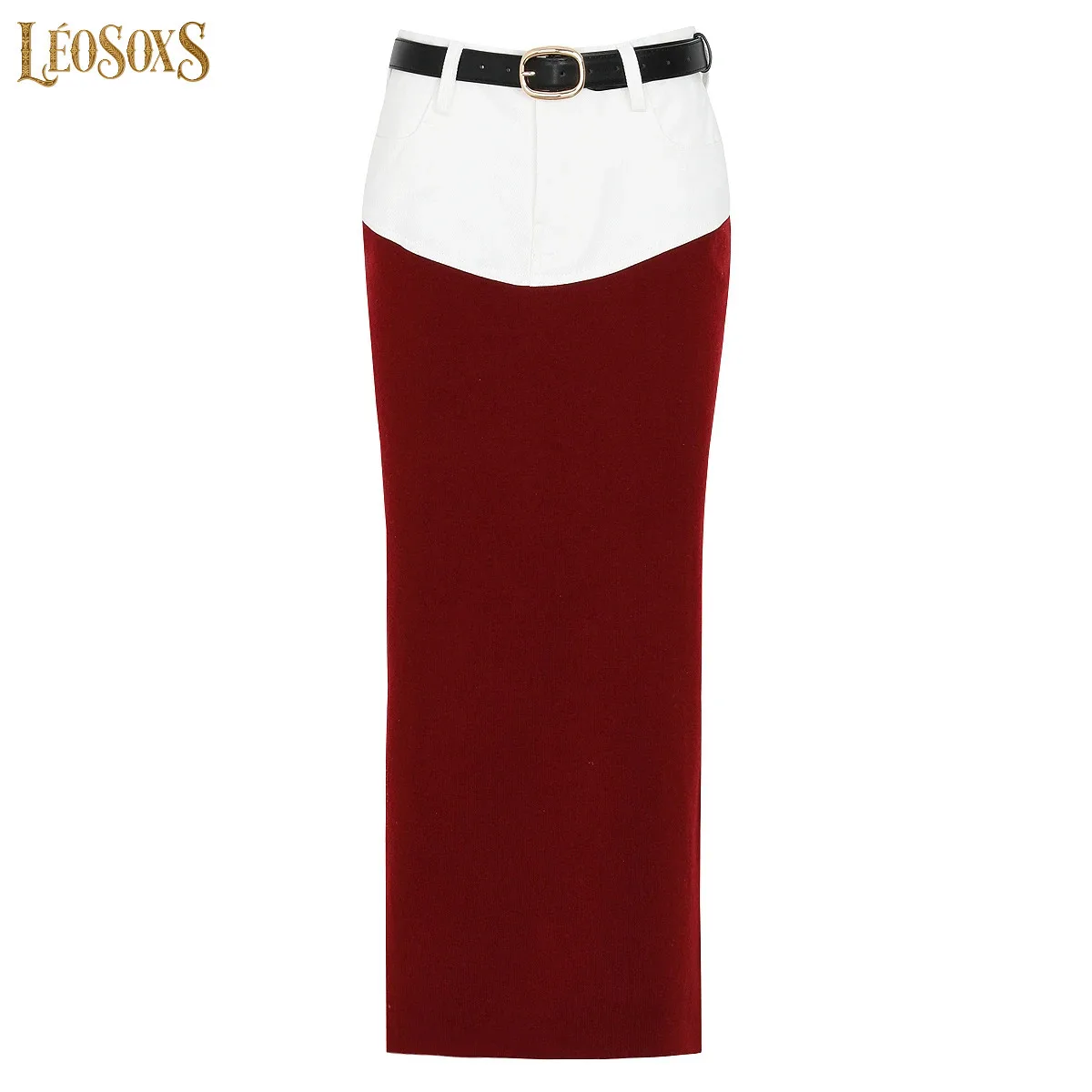 LEOSOXS HighQuality Summer New Fashionable Elegant Commuting Denim Patchwork Knitted Belt Women's HipHugging Skirt