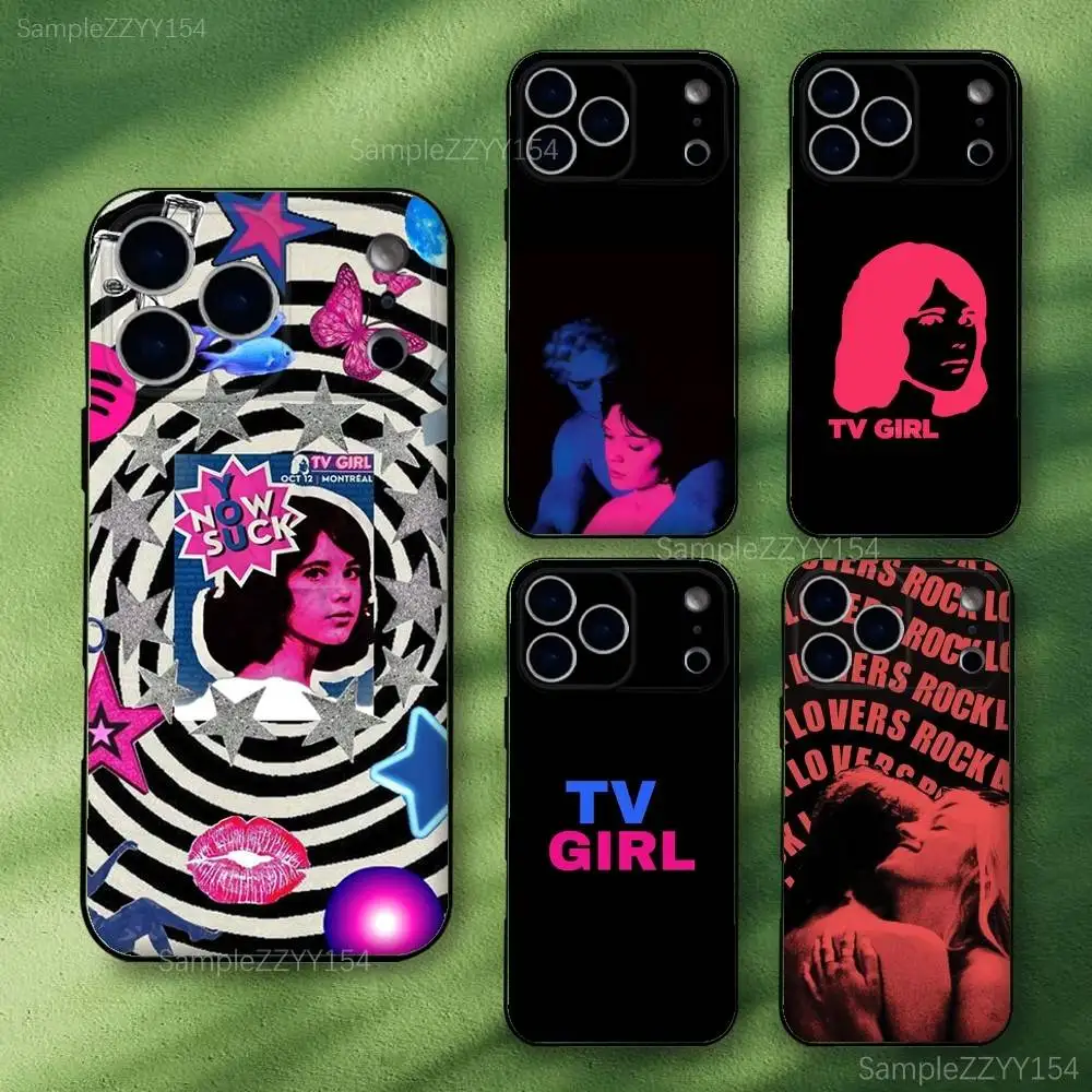Funda de teléfono T-TV Girl Band para iPhone 17,16,15,14,13,12,Pro,Max,Plus,E,SE4,Air,Mini Funda suave negra