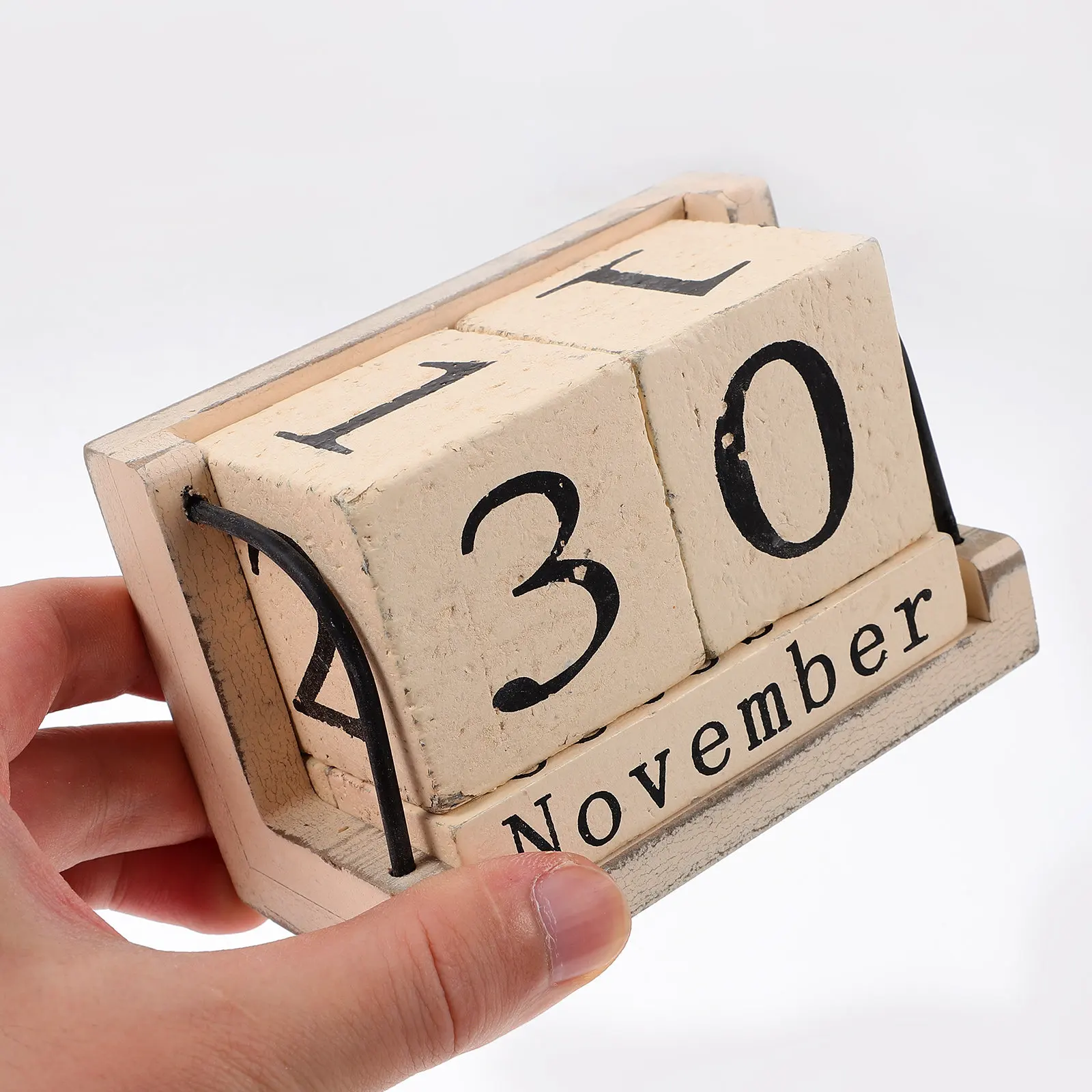 Wooden Desk Calendar Vintage Burned Effect Rustic Perpetual Home Office Calendar Block Wood Crafts Home Decor Wooden Crafts